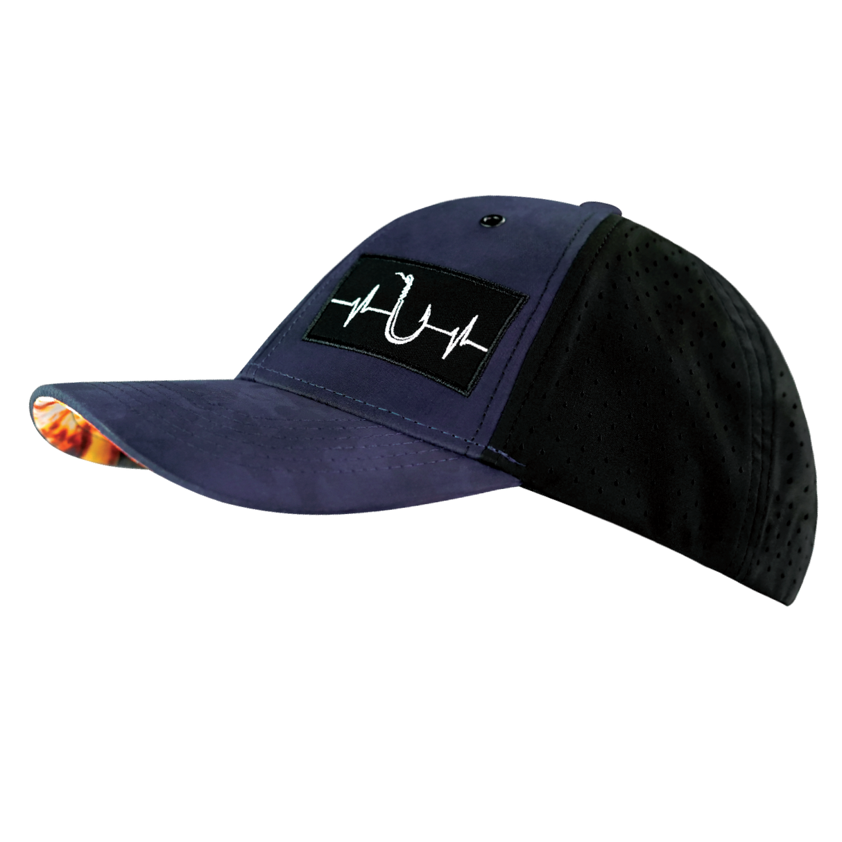 Fishing - 6 Panel - Shallow Fit - Pony Tail - Soft Navy Camo / Black - Laser Mesh (Unisex)