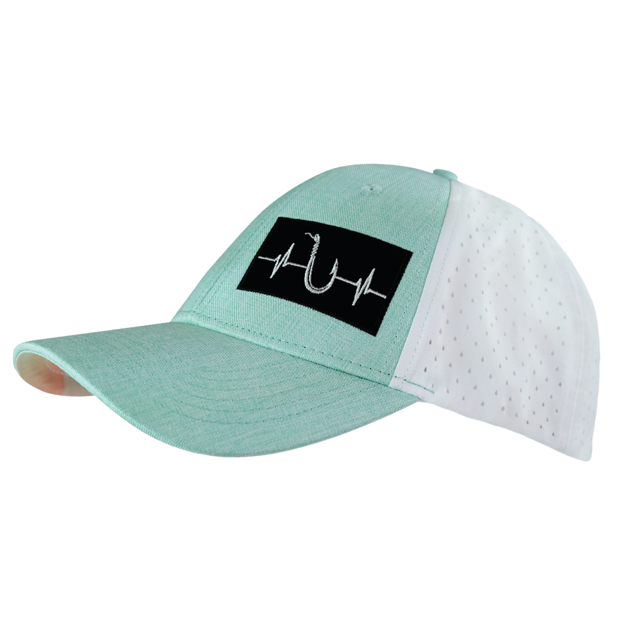 Fishing - 6 Panel - Shallow Fit - Pony Tail - Teal / White - Laser Mesh (Unisex)