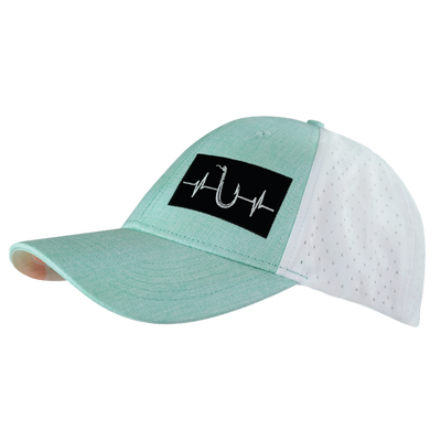 Fishing - 6 Panel - Shallow Fit - Pony Tail - Teal / White - Laser Mesh (Unisex)