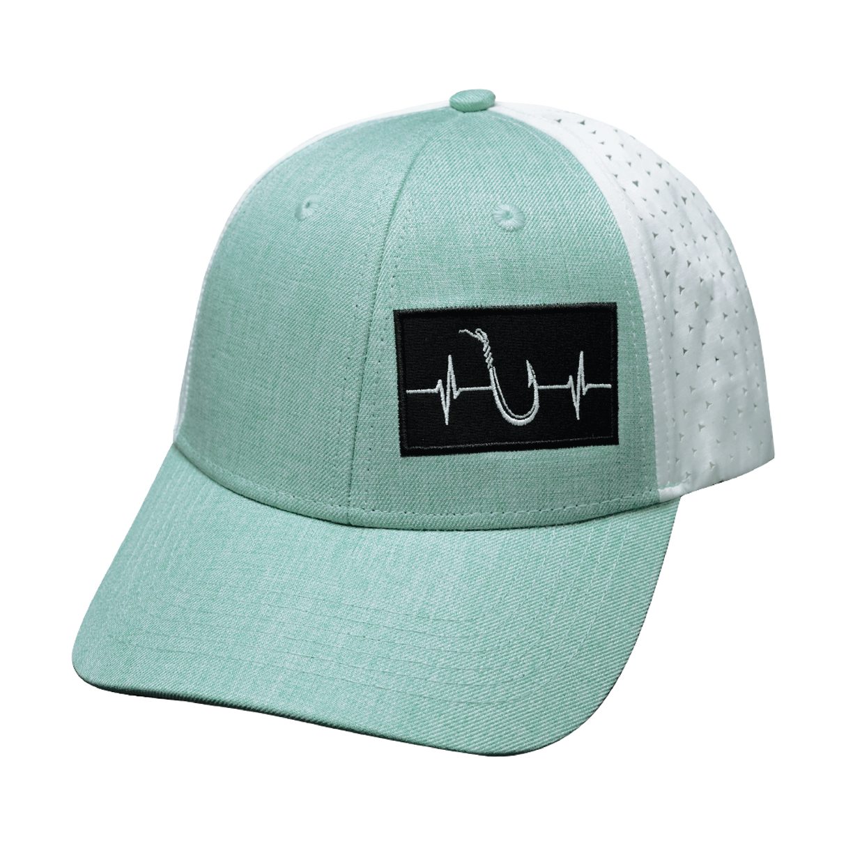 Fishing - 6 Panel - Shallow Fit - Pony Tail - Teal / White - Laser Mesh (Unisex)