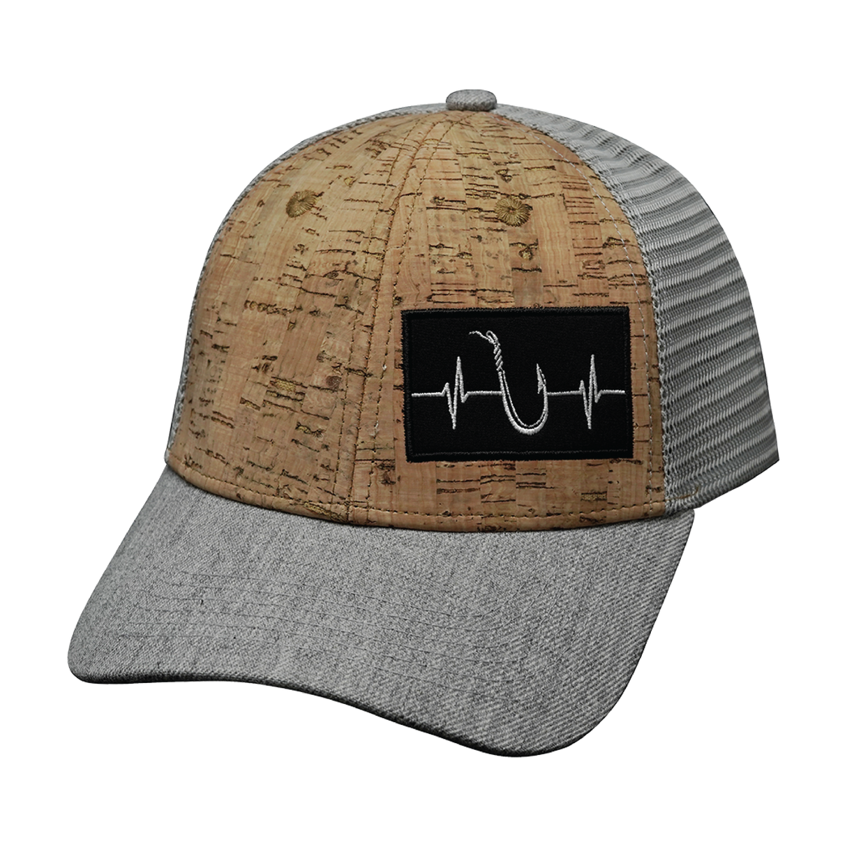 Fishing - 6 Panel - Shallow Fit - Cork - Heather Gray - Trucker Mesh (Unisex)