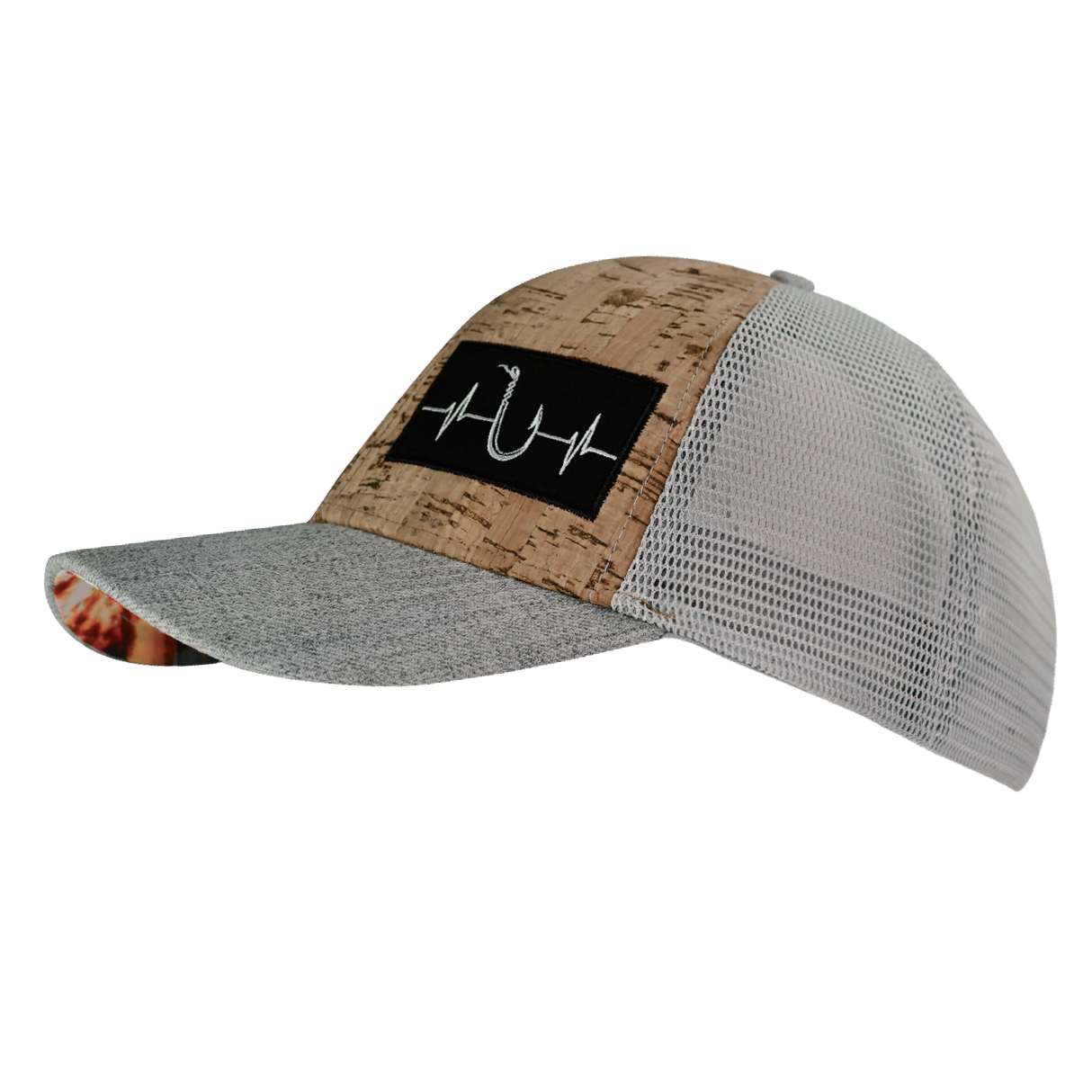 Fishing - 6 Panel - Shallow Fit - Cork - Heather Gray - Trucker Mesh (Unisex)