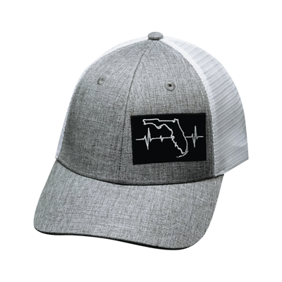 Florida - 6 Panel - Shallow Fit - Heather Gray / White - Trucker Mesh (Unisex)