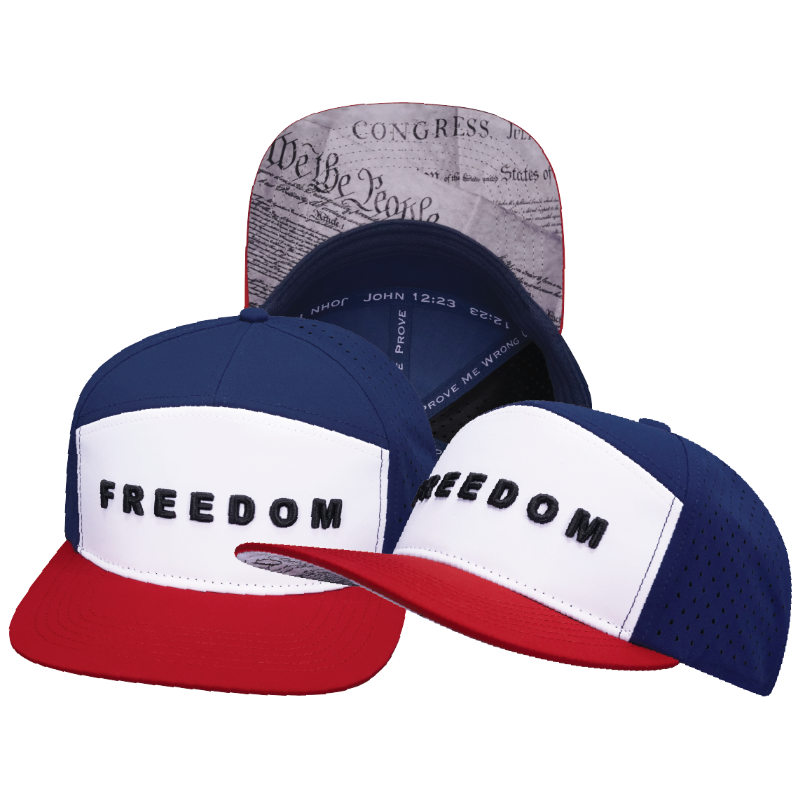 FREEDOM Hat - Flat Bill - Dark Red / White / Navy - Laser Mesh