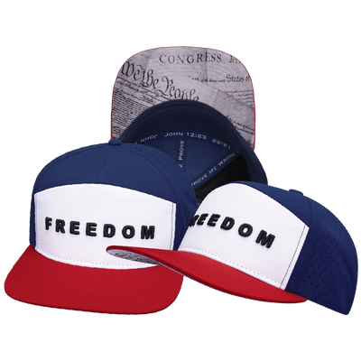 FREEDOM Hat - Flat Bill - Dark Red / White / Navy - Laser Mesh