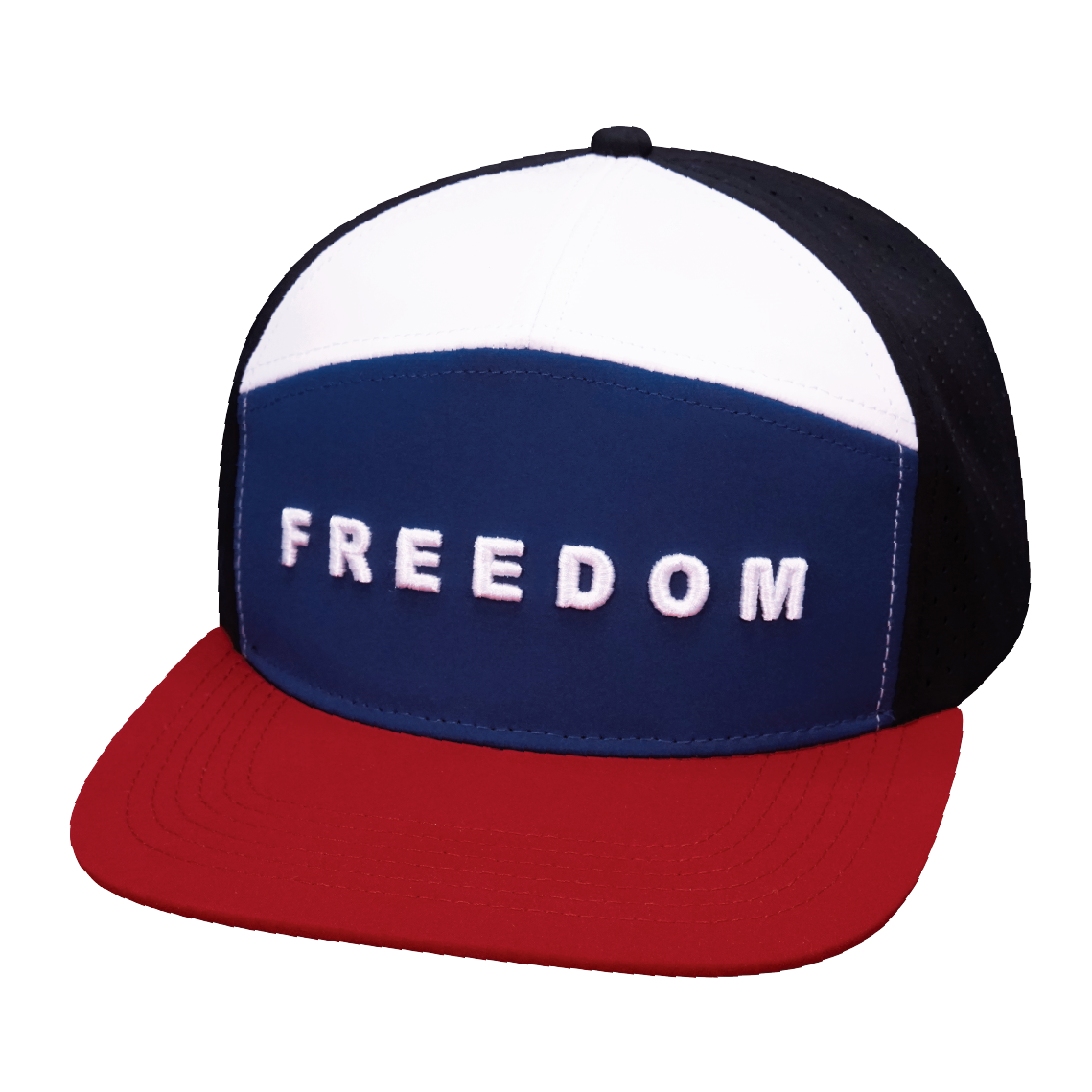 FREEDOM Hat - Flat Bill - Dark Red / Navy / White / Black - Laser Mesh