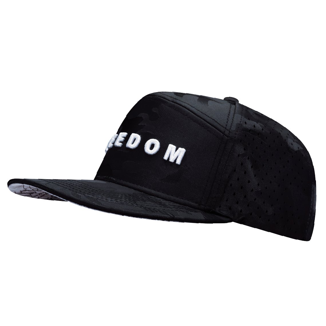 FREEDOM Hat - Flat Bill - Black Camo - Laser Mesh