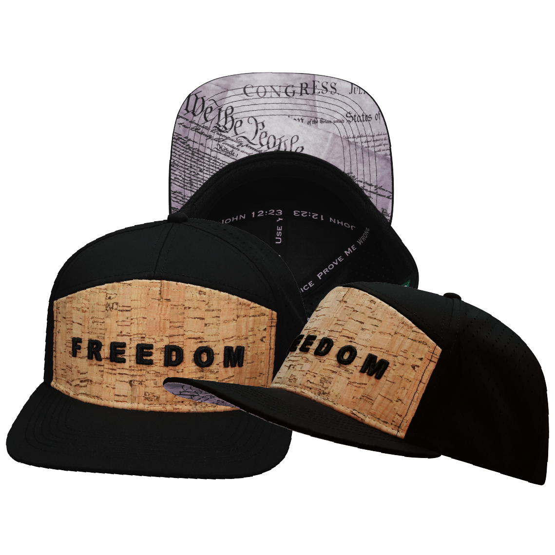 FREEDOM Hat - Flat Bill - Cork - Black - Laser Mesh