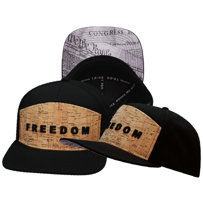 FREEDOM Hat - Flat Bill - Cork - Black - Laser Mesh