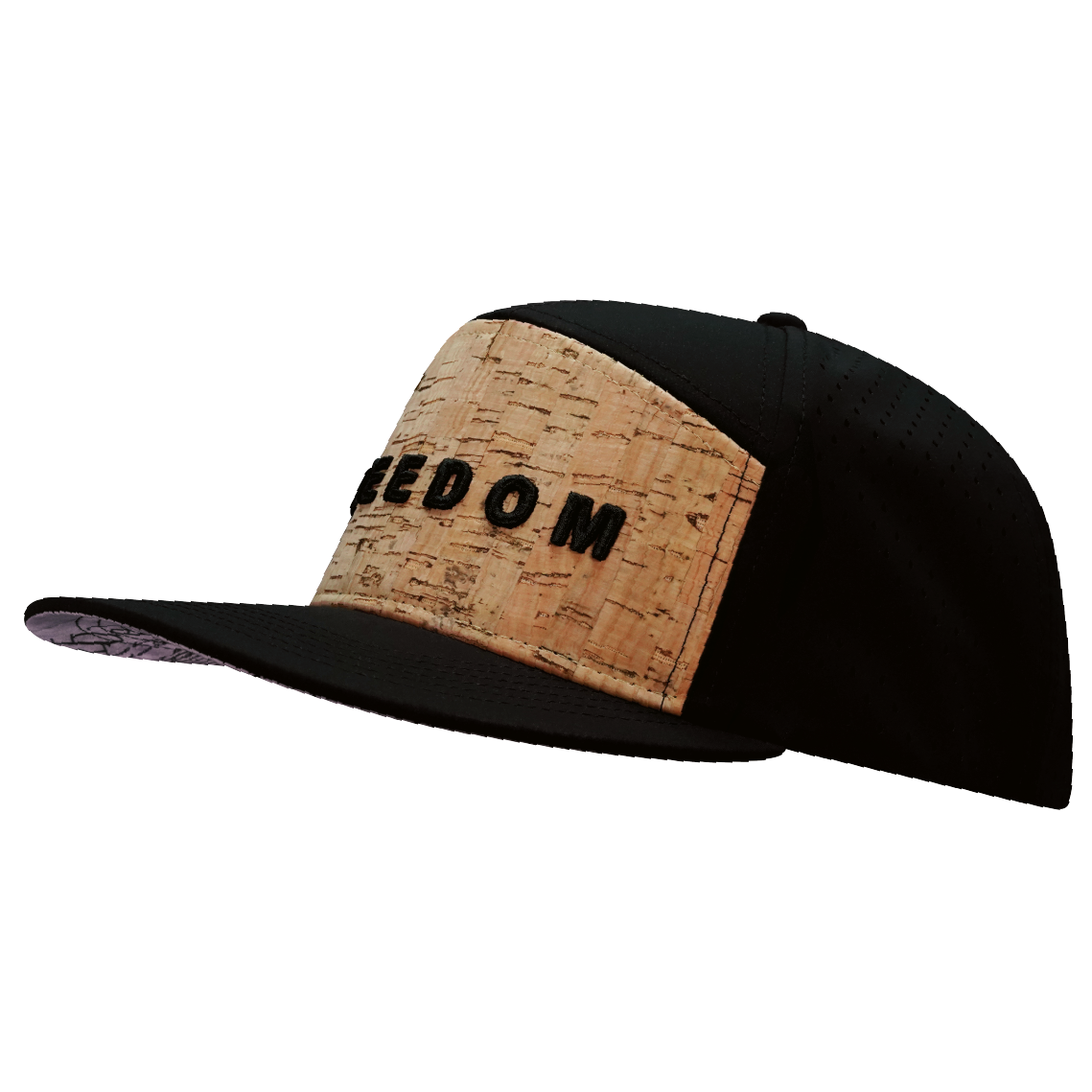 FREEDOM Hat - Flat Bill - Cork - Black - Laser Mesh