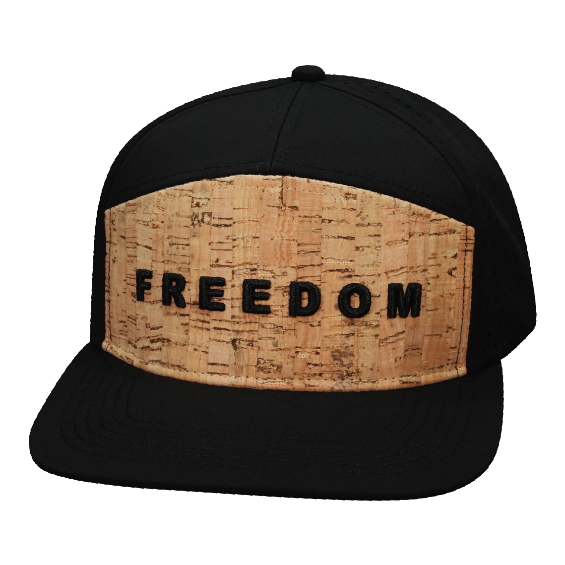 FREEDOM Hat - Flat Bill - Cork - Black - Laser Mesh