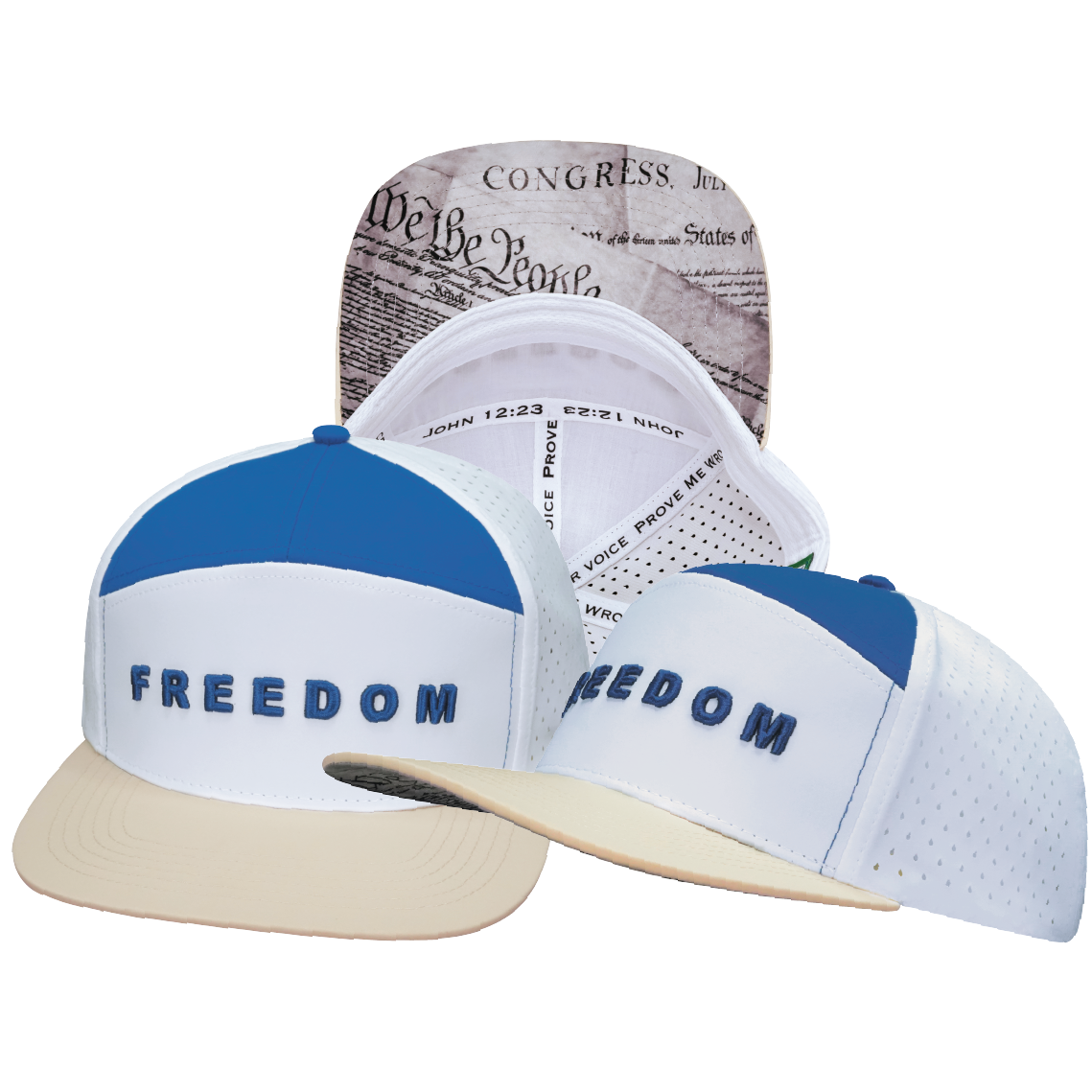 FREEDOM Hat - Flat Bill - Cream / White / Blue - Laser Mesh