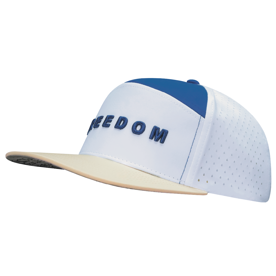 FREEDOM Hat - Flat Bill - Cream / White / Blue - Laser Mesh