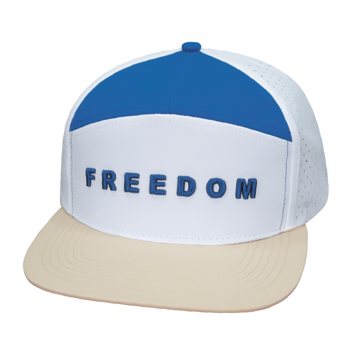 FREEDOM Hat - Flat Bill - Cream / White / Blue - Laser Mesh