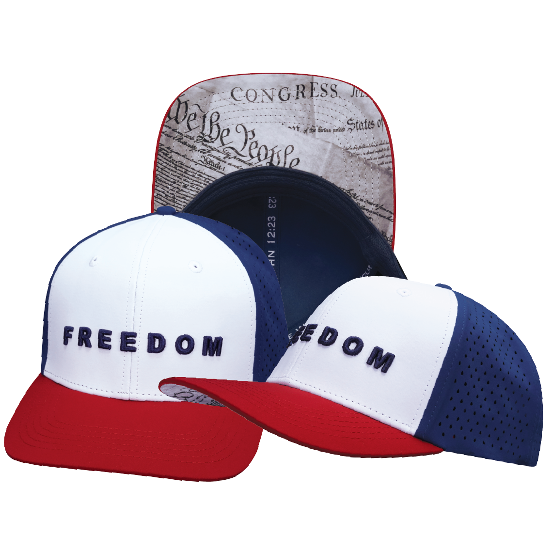 FREEDOM Hat - Baseball Hat Fit - Dark Red / White / Navy - Laser Mesh
