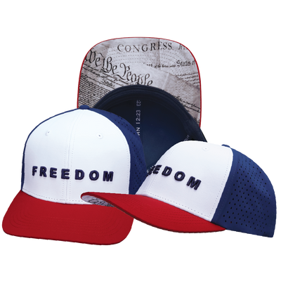 FREEDOM Hat - Baseball Hat Fit - Dark Red / White / Navy - Laser Mesh