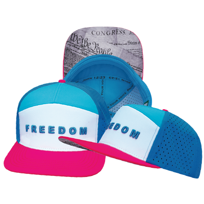 FREEDOM Hat - Flat Bill - Neon Pink / White / Neon Blue / Slate Blue - Laser Mesh