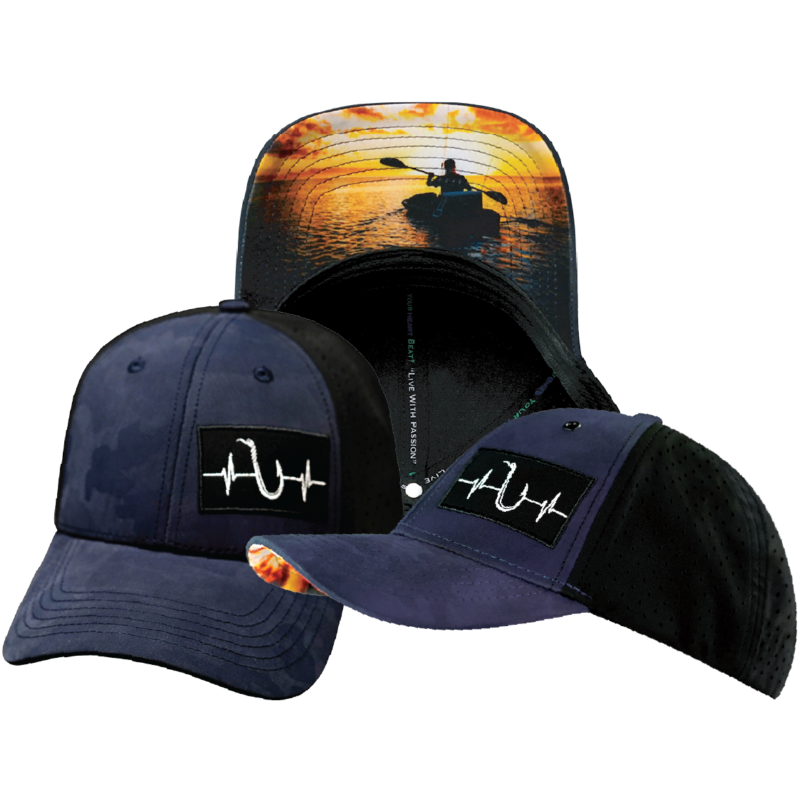 Fishing - 6 Panel - Shallow Fit - Pony Tail - Soft Navy Camo / Black - Laser Mesh (Unisex)