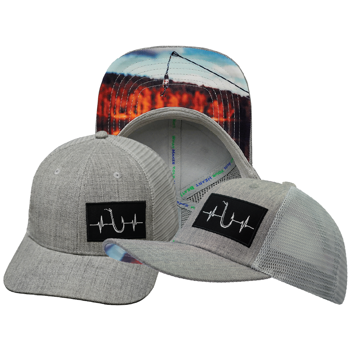 Fishing - 6 Panel - Heather Gray / Gray - Trucker Mesh (Unisex)