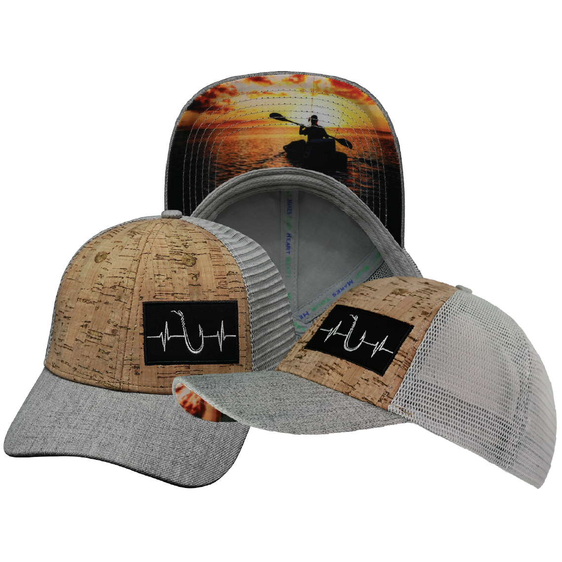 Fishing - 6 Panel - Shallow Fit - Cork - Heather Gray - Trucker Mesh (Unisex)