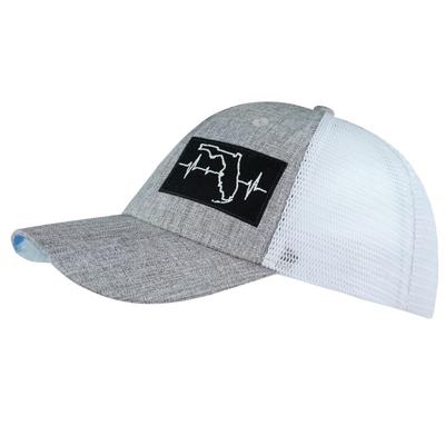Florida - 6 Panel - Shallow Fit - Heather Gray / White - Trucker Mesh (Unisex)