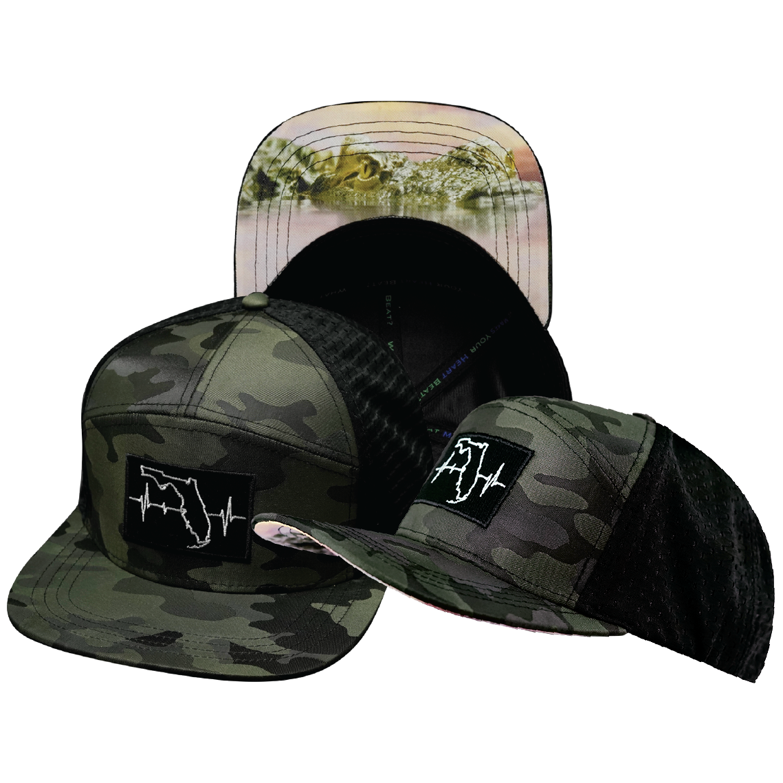 Florida - 7 Panel - Green Camo / Black - Jersey Mesh (Unisex)
