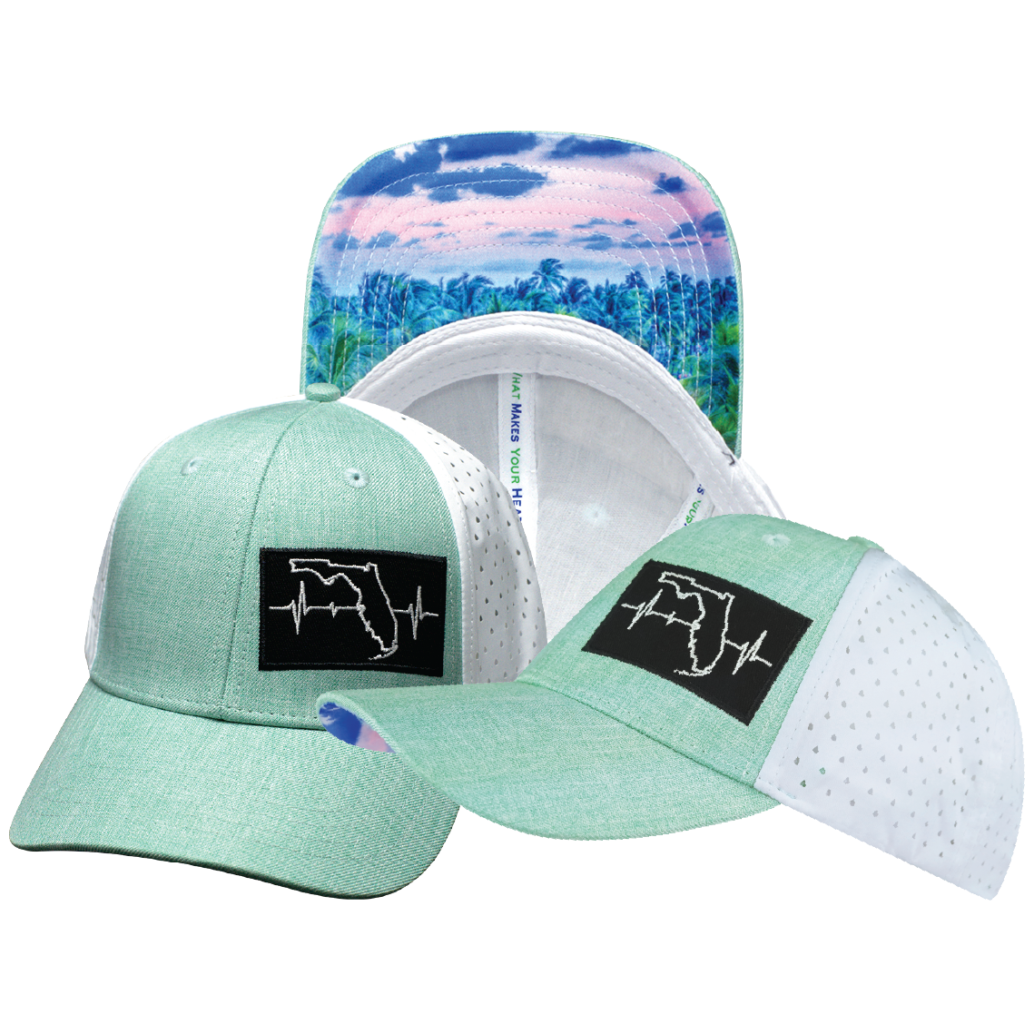Florida - 6 Panel - Shallow Fit - Pony Tail - Teal / White - Laser Mesh (Unisex)