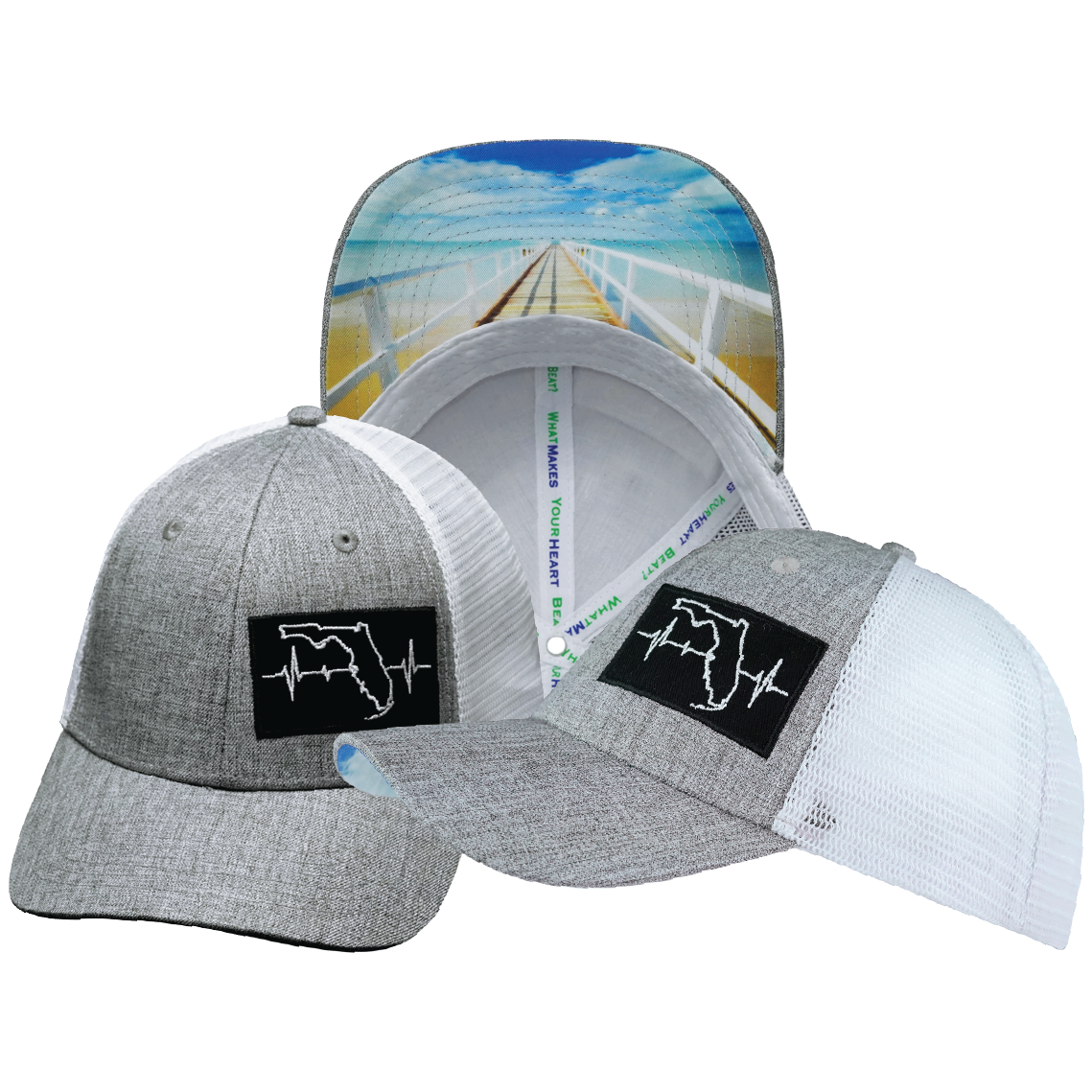Florida - 6 Panel - Shallow Fit - Heather Gray / White - Trucker Mesh (Unisex)
