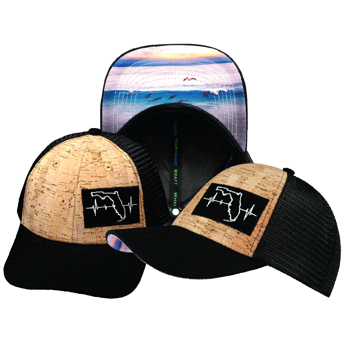 Florida - 6 Panel - Shallow Fit - Cork - Black - Trucker Mesh (Unisex)