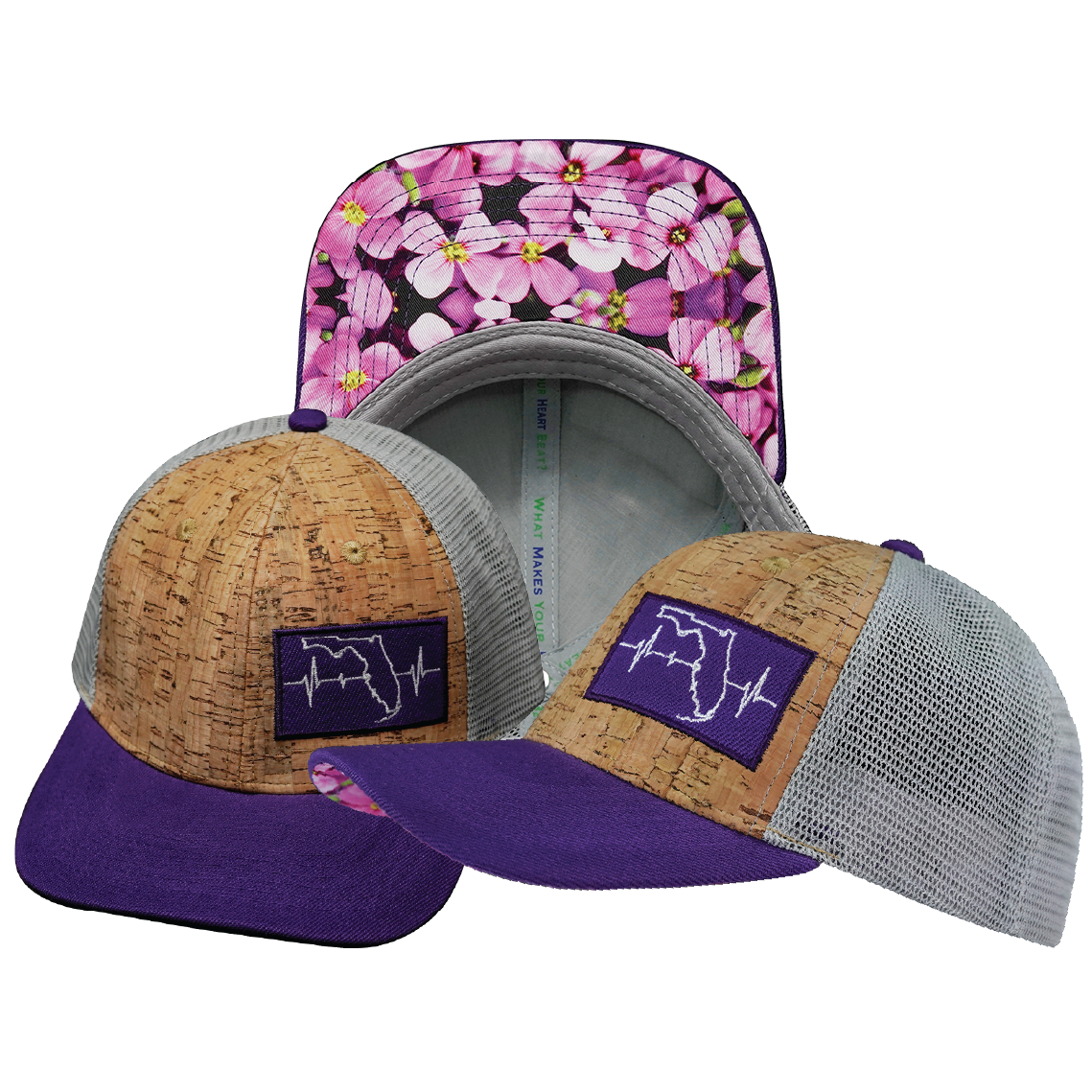 Florida - 6 Panel - Cork - Purple / Gray - Trucker Mesh (Unisex)