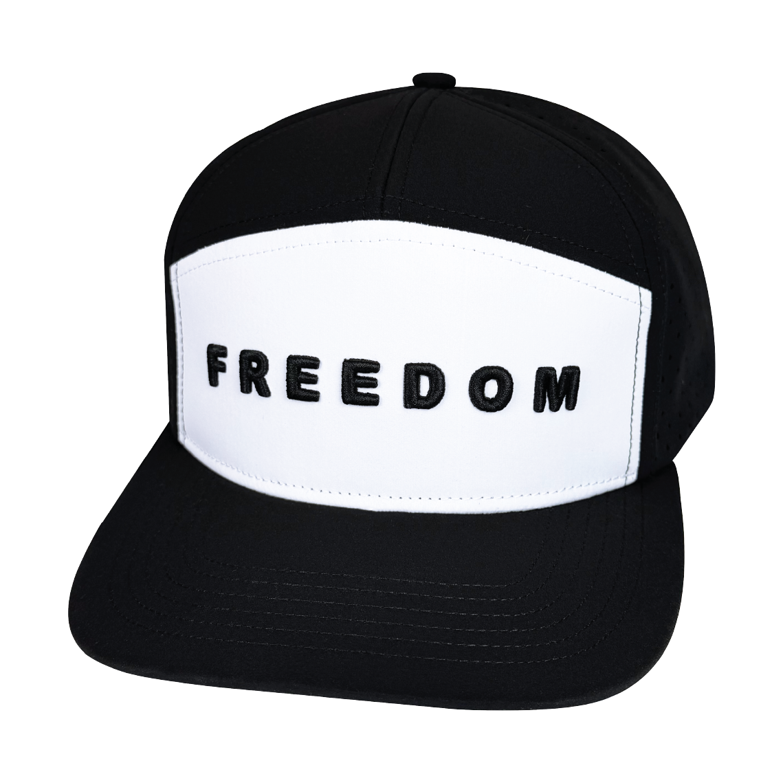 FREEDOM Hat - 7 Panel - Black / White - Laser Mesh - Proceeds go to TPUSA