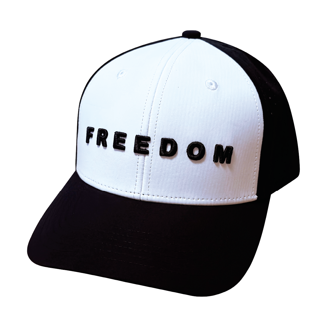 FREEDOM Hat - 6 Panel - Black / White - Laser Mesh - Proceeds go to TPUSA