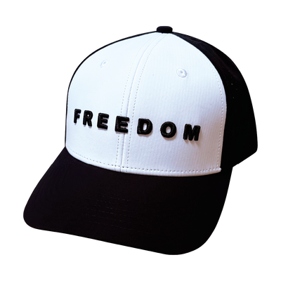 FREEDOM Hat - 6 Panel - Black / White - Laser Mesh - Proceeds go to TPUSA