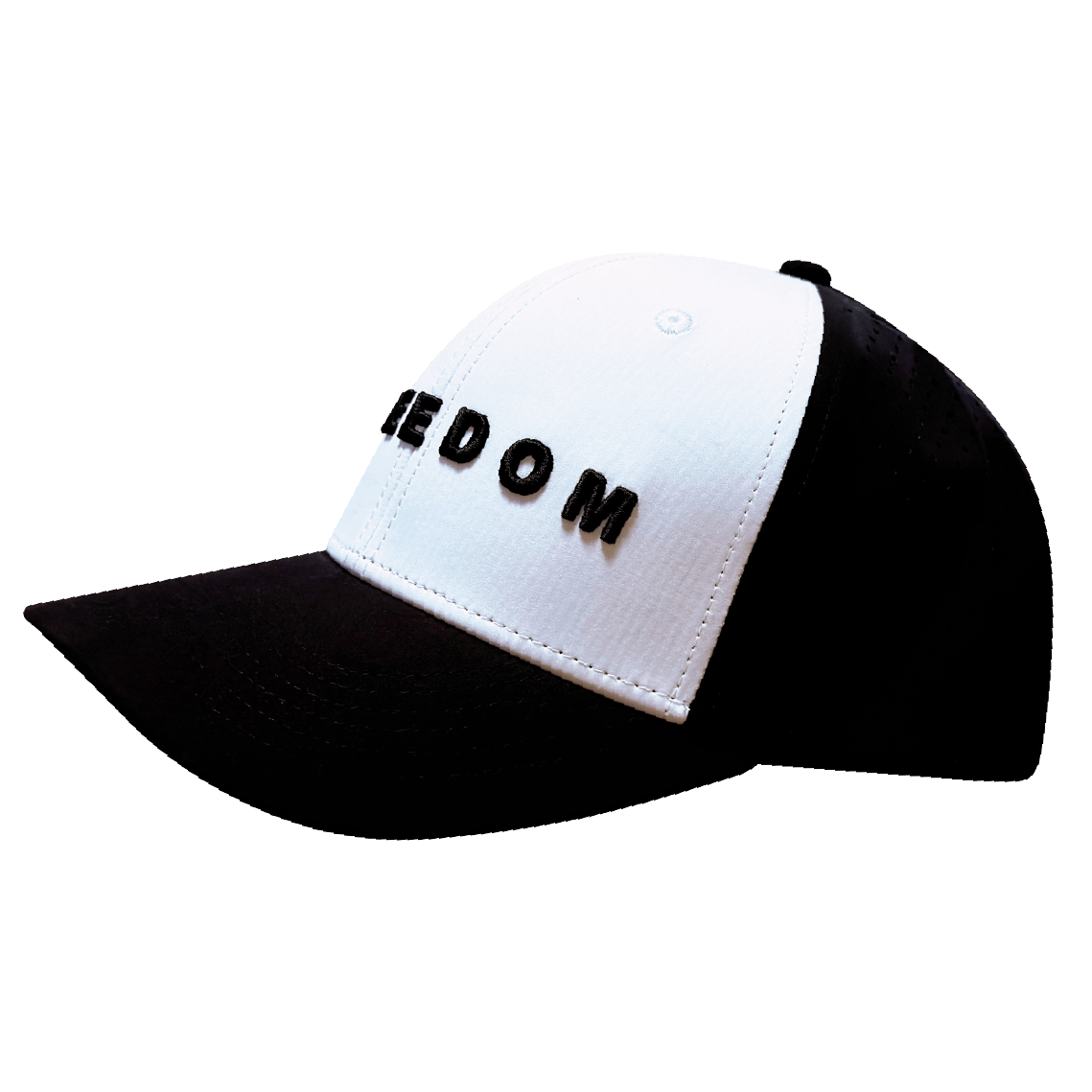 FREEDOM Hat - 6 Panel - Black / White - Laser Mesh - Proceeds go to TPUSA