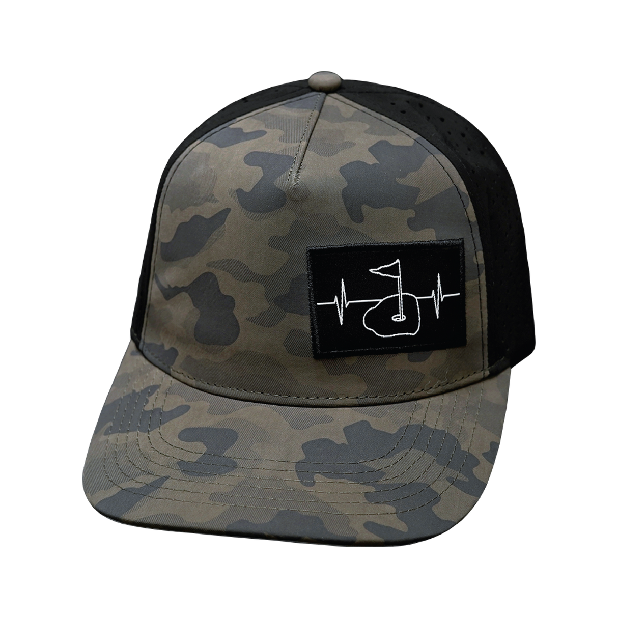 Golf - 5 Panel - Structured - Soft Charcoal Camo / Black - Laser Mesh (Unisex)