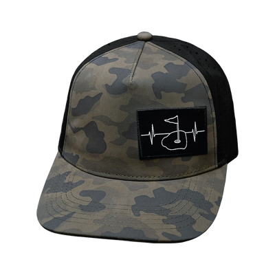 Golf - 5 Panel - Structured - Soft Charcoal Camo / Black - Laser Mesh (Unisex)