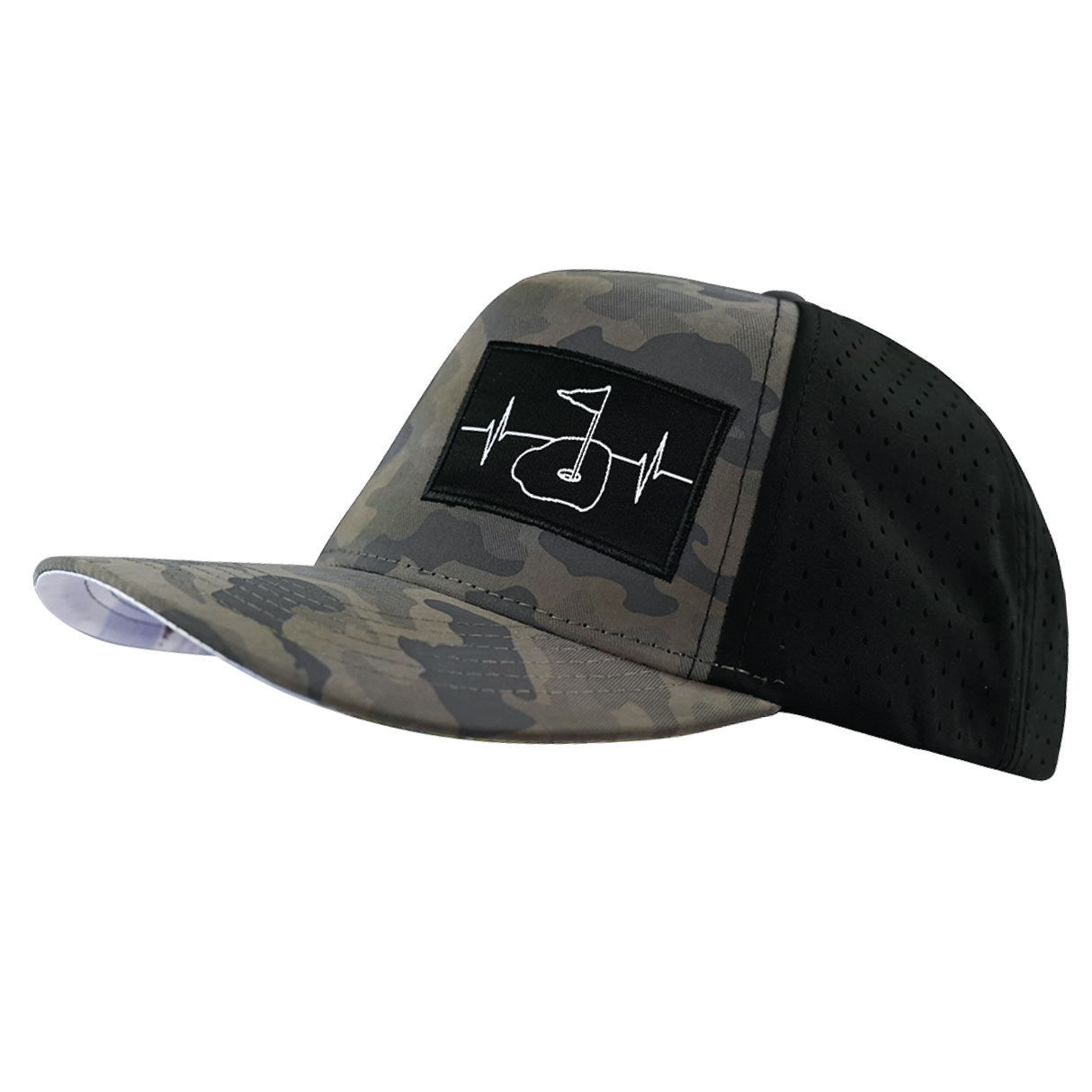 Golf - 5 Panel - Structured - Soft Charcoal Camo / Black - Laser Mesh (Unisex)
