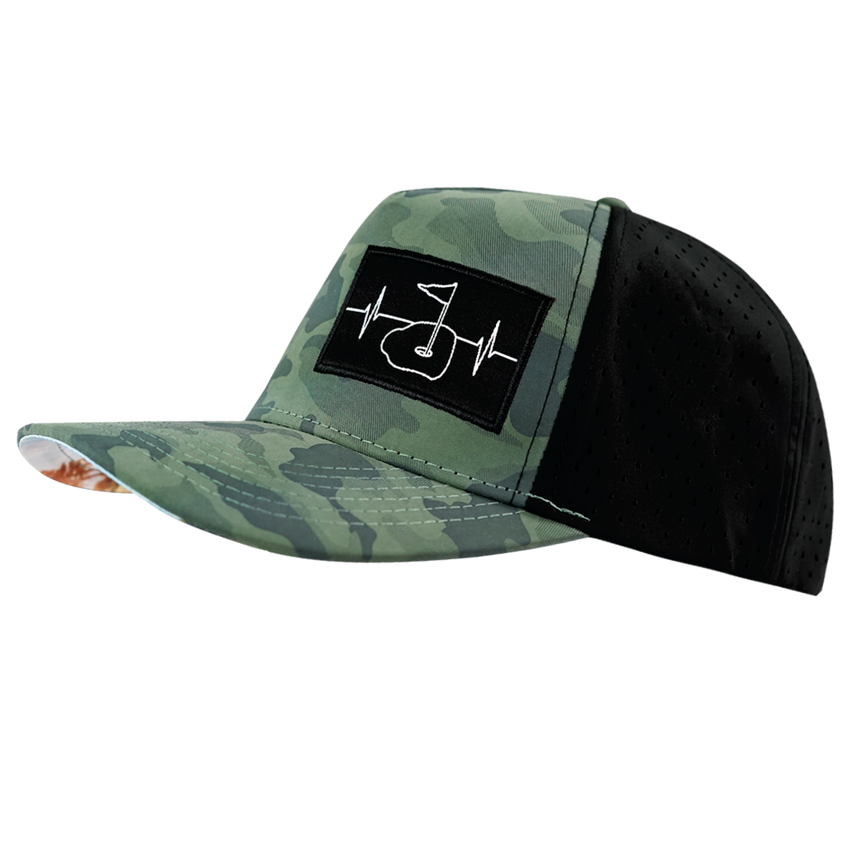 Golf - 5 Panel - Structured - Soft Teal Camo / Black - Laser Mesh (Unisex)