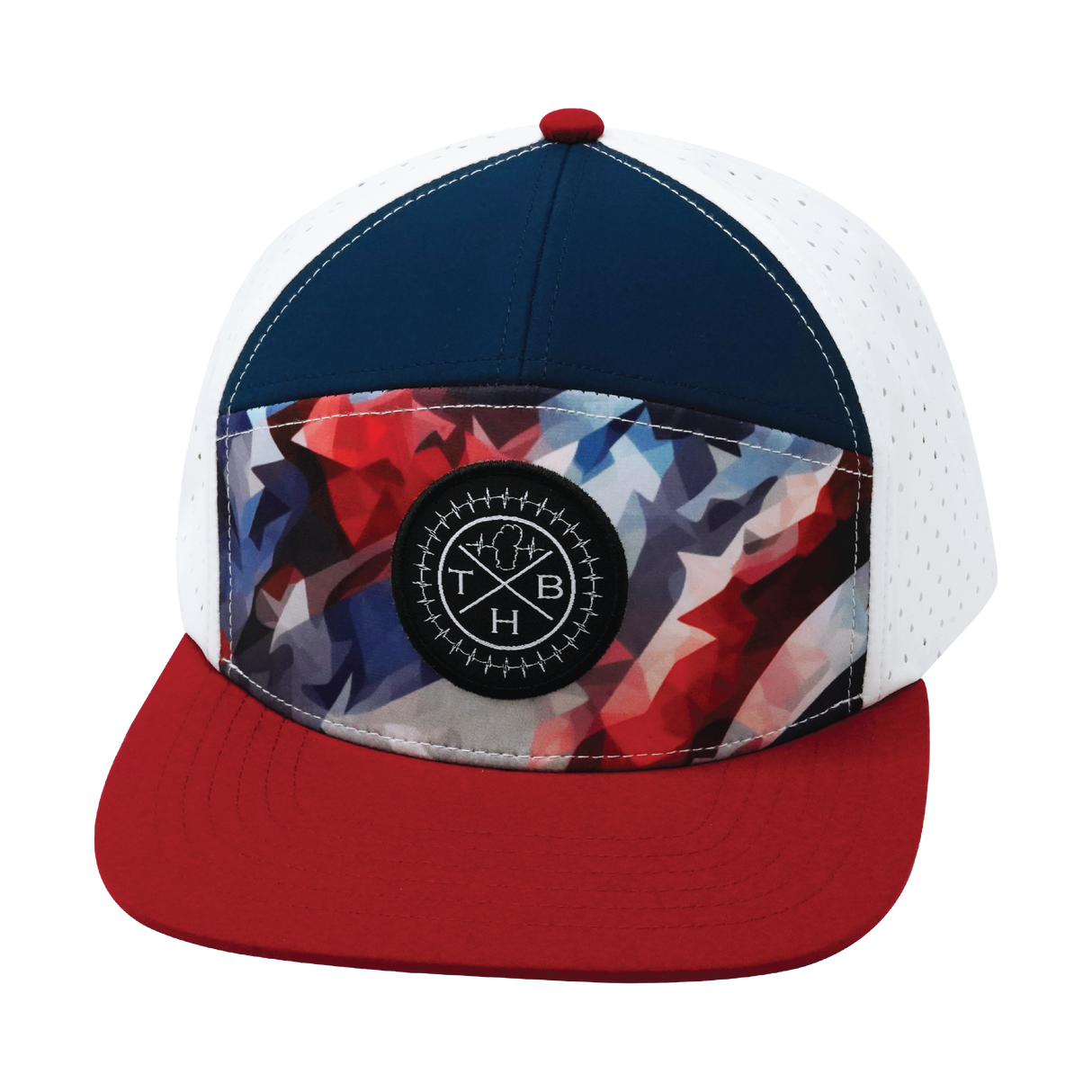 THB - 7 Panel - Geo Flag - Dark Red / Navy / White - Laser Mesh (Unisex)