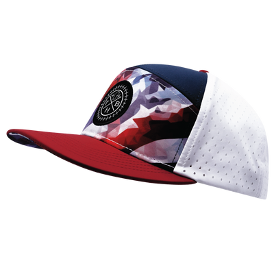 THB - 7 Panel - Geo Flag - Dark Red / Navy / White - Laser Mesh (Unisex)