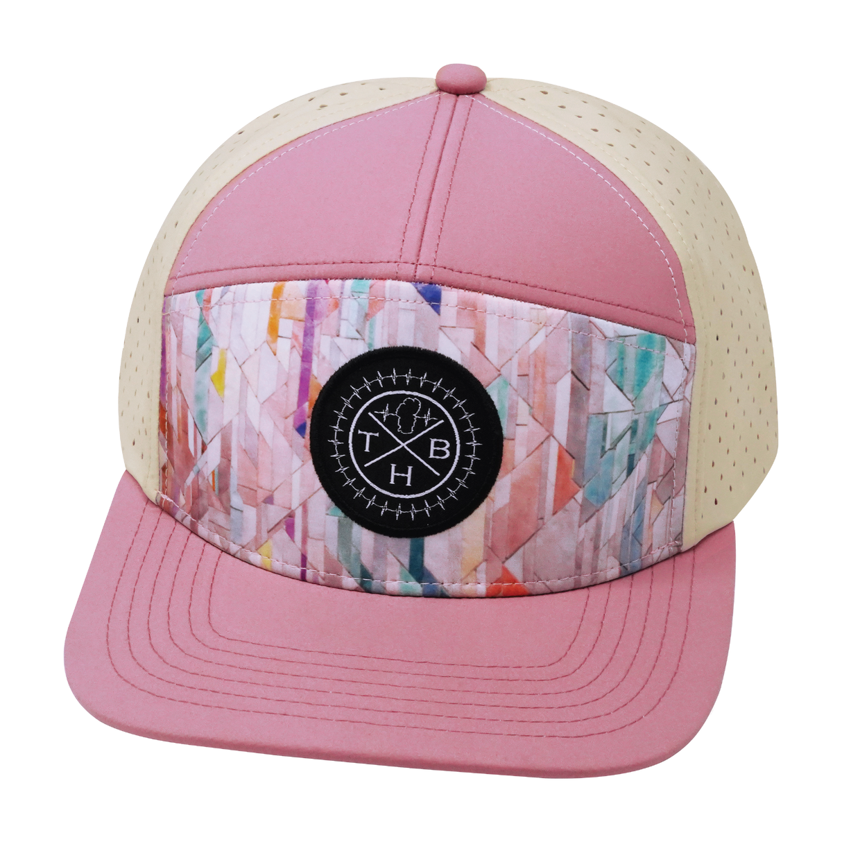 THB - 7 Panel - Geo Mosaic - Pink Peach / Cream - Laser Mesh (Unisex)