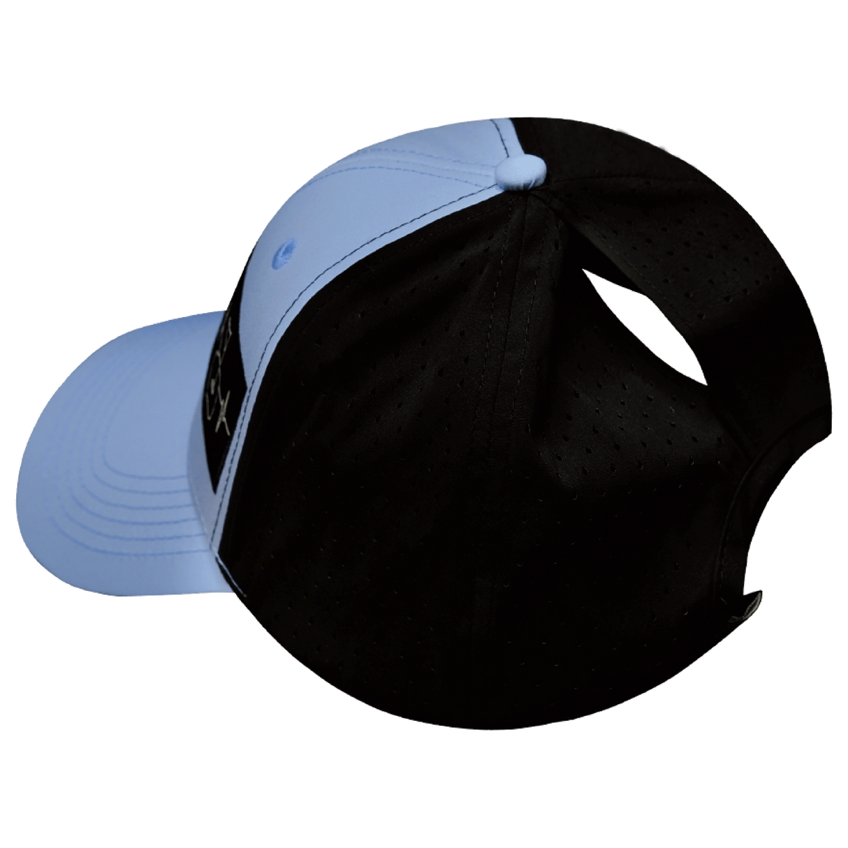 Golf - 6 Panel - Shallow Fit - Pony Tail - Baby Blue / Black - Laser Mesh (Unisex)