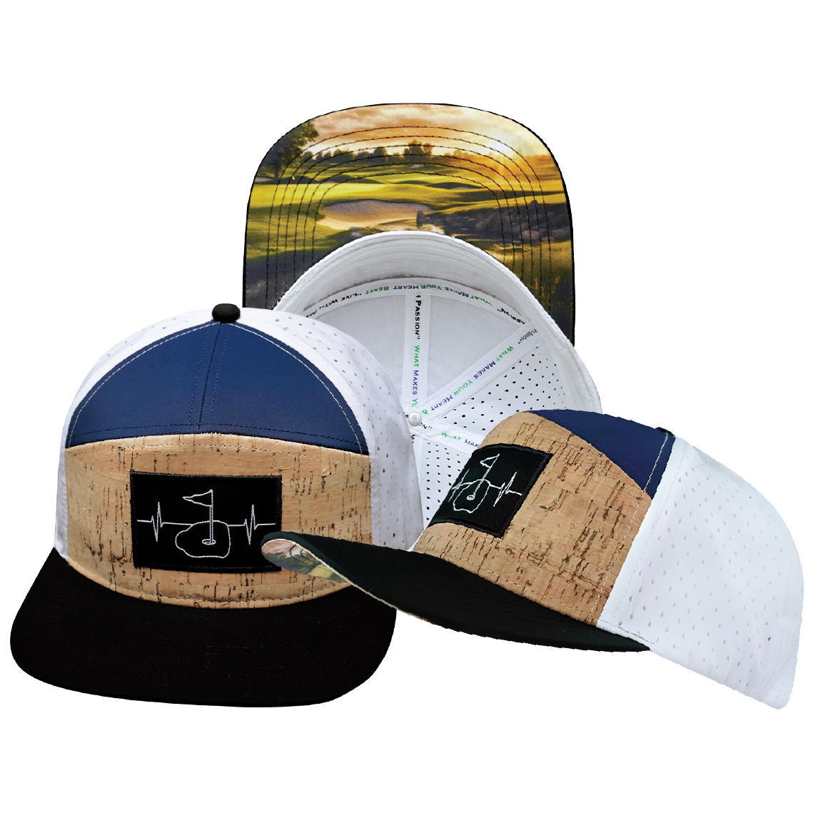 Golf - 7 Panel - Cork - Black / Navy / White - Laser Mesh (Unisex)