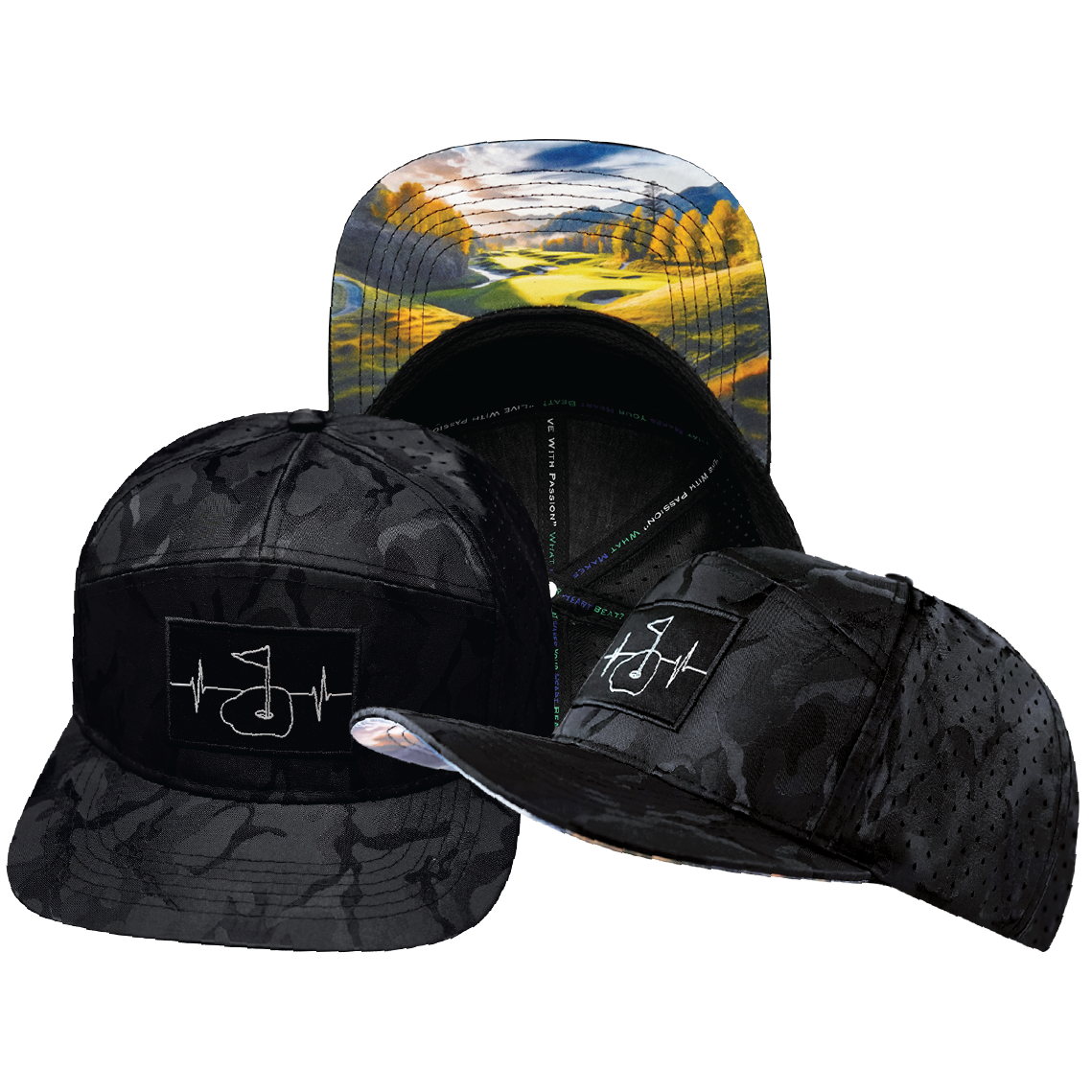 Golf - 7 Panel - Black Camo - Laser Mesh (Unisex)