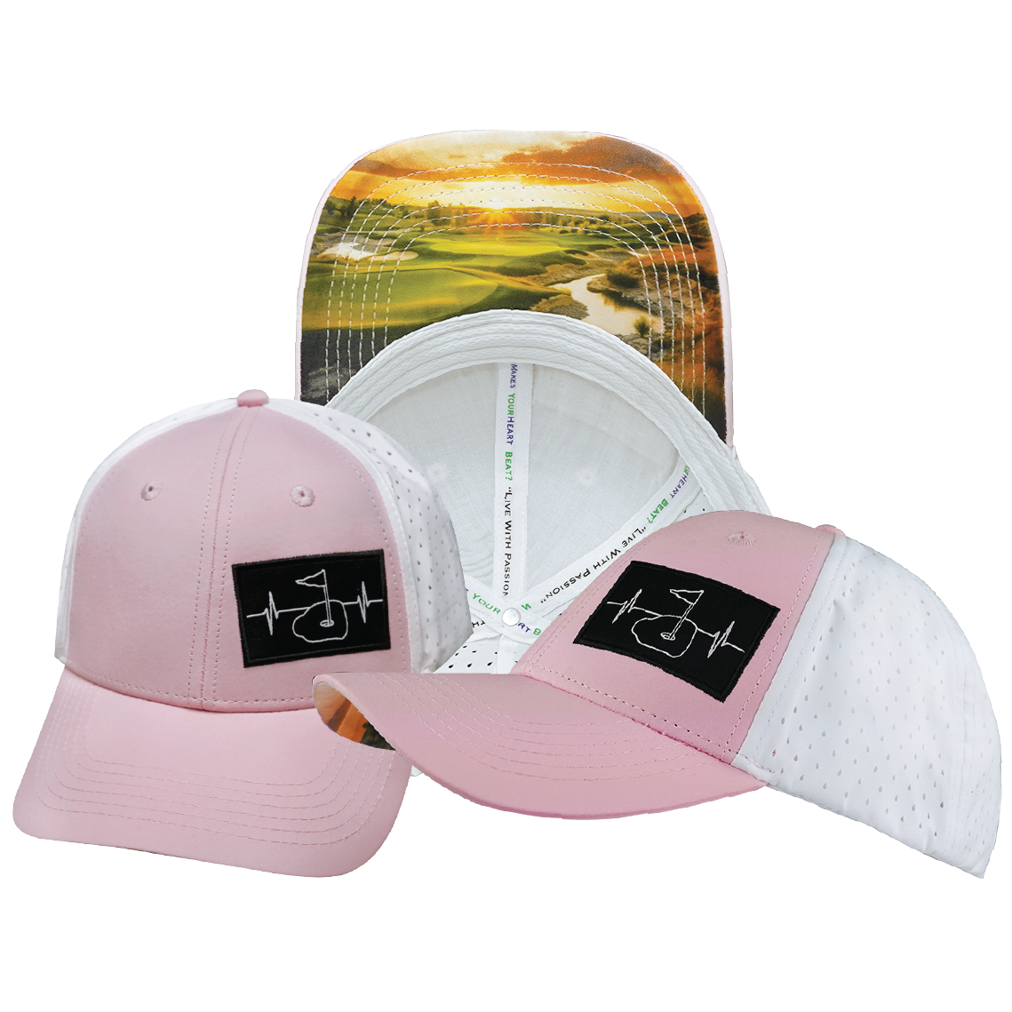 Golf - 6 Panel - Shallow Fit - Pony Tail - Light Pink / White - Laser Mesh (Unisex)