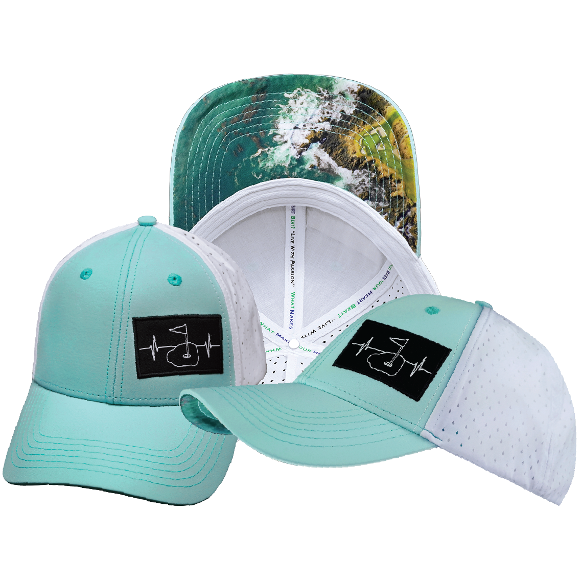 Golf - 6 Panel - Shallow Fit - Pony Tail - Mint Green / White - Laser Mesh (Unisex)