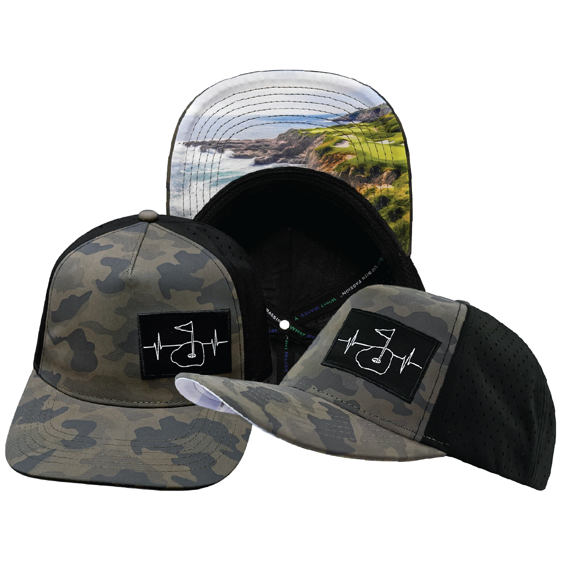 Golf - 5 Panel - Structured - Soft Charcoal Camo / Black - Laser Mesh (Unisex)