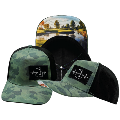 Golf - 5 Panel - Structured - Soft Teal Camo / Black - Laser Mesh (Unisex)