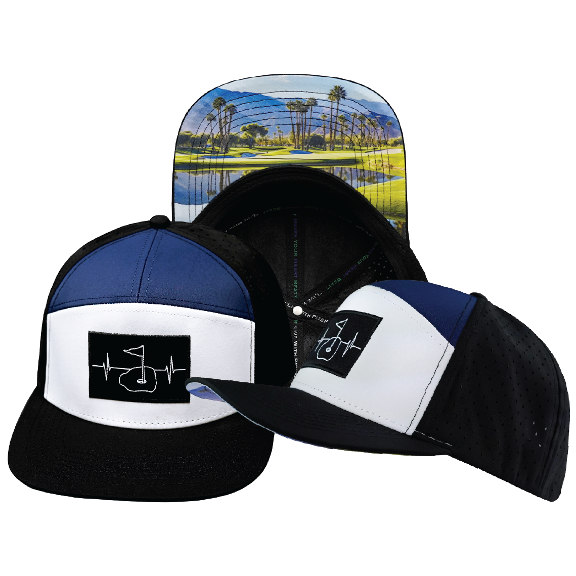 Golf - 7 Panel - Black / White / Navy - Laser Mesh (Unisex)
