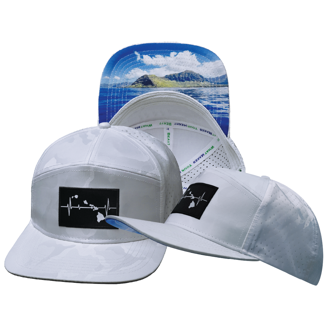 Hawaii - 7 Panel - White Camo - Laser Mesh (Unisex)